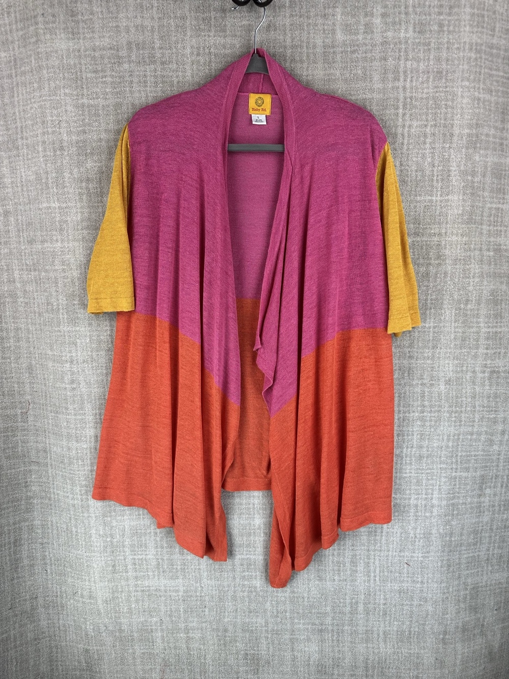 Ruby Rd. Blouse Womens L Multicolor Tunic Linen Rayon 3/4 Sleeve Collared